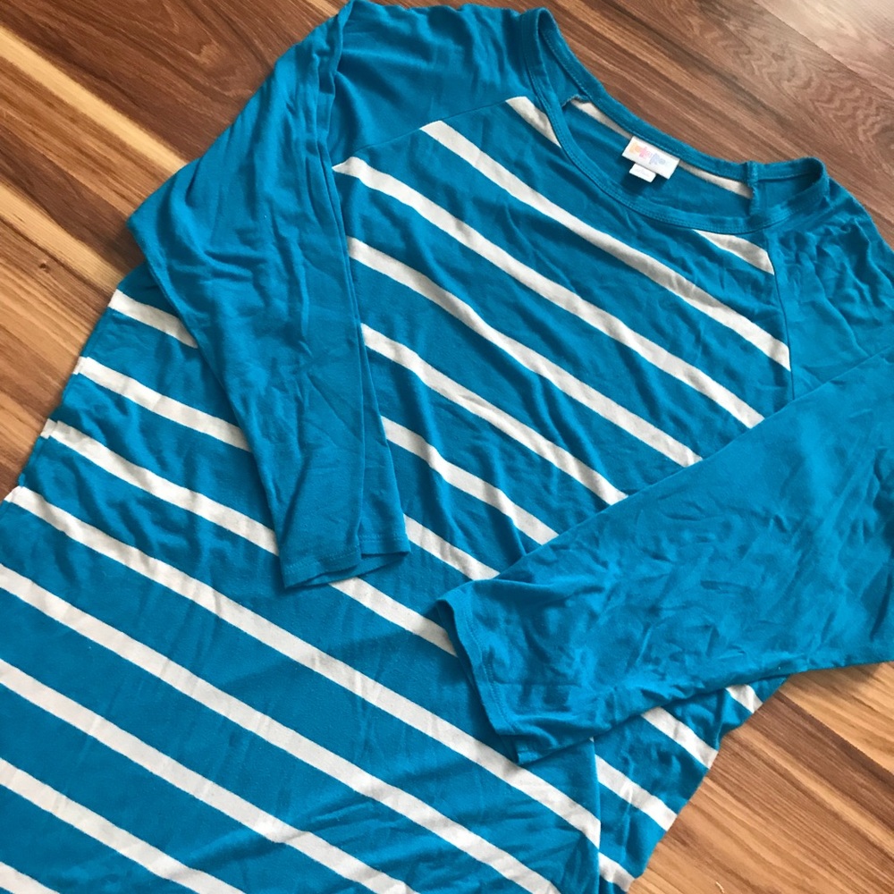 Lularoe Randy bright teal white stripe Large
